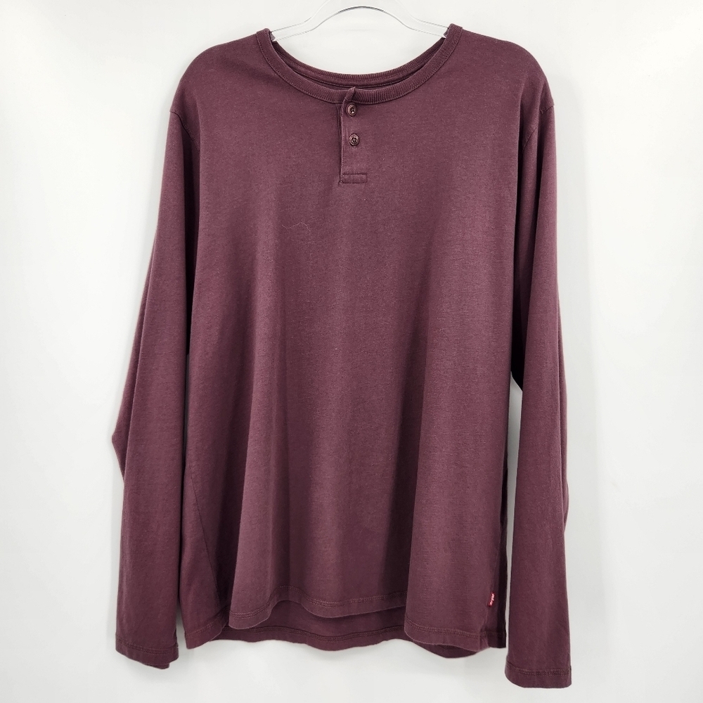 Levis Mens Standard Henley T-shirt Size Large Huckleberry Red Long Sleeve - Picture 9 of 9
